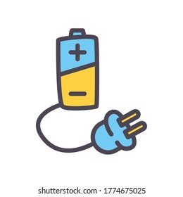 batería con línea de enchufe y diseño de iconos de estilo de relleno, tecnología de energía y tema de carga Ilustración del vector