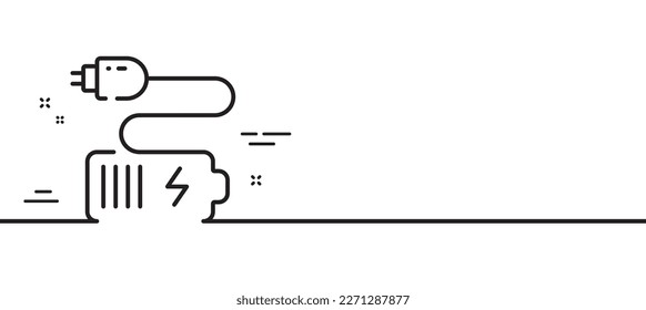 Battery plug line icon. Charge accumulator sign. Electric power symbol. Minimal line illustration background. Battery line icon pattern banner. White web template concept. Vector