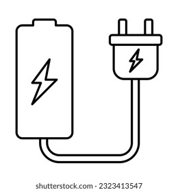 battery and plug outline illustration on white background doodle