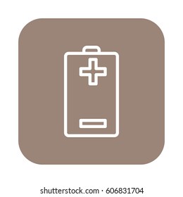 Battery plus minus flat line icon, linear vector sign on colorful rounded square button isolated on white. Symbol, logo illustration. Flat design, pixel perfect