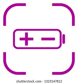 Battery, plus minus icon in focus. White background