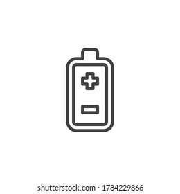 Batería más icono de menos línea. signo de estilo lineal para concepto móvil y diseño web. Icono vectorial del contorno de carga de la batería. Símbolo, ilustración del logotipo. Gráficos vectoriales