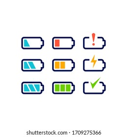 Akkuleistung, Anzeige-Icon-Set-Sammlung im trendigen minimalen Zeilenstil