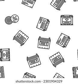 battery power energy electric car vector seamless pattern thin line illustration