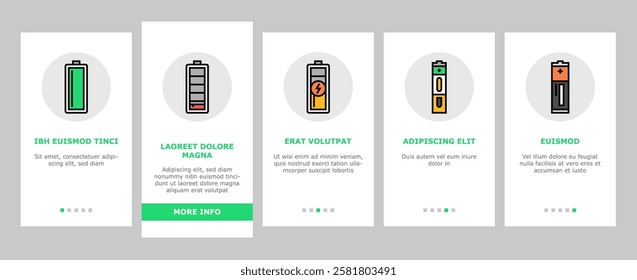 battery power energy electric car onboarding mobile vector. technology industry, electricity lithium, charger, cell charge, equipment, low level battery power energy electric car color line