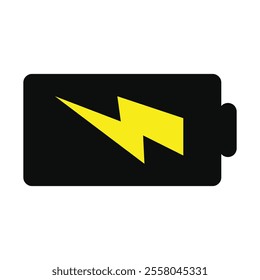 Battery power icon. Black battery icon with yellow power sign middle of the battery.