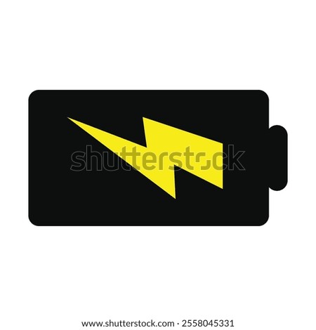 Battery power icon. Black battery icon with yellow power sign middle of the battery.