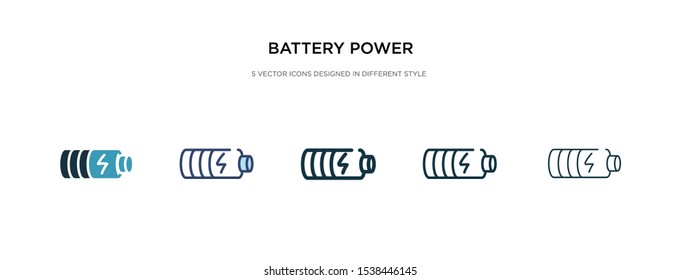 battery power icon in different style vector illustration. two colored and black battery power vector icons designed in filled, outline, line and stroke style can be used for web, mobile, ui