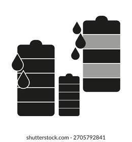 Symbol für Akkuleistung. Symbol mit niedriger Ladung. Energieverlust Vektor. Leckage von elektrischem Fluid.