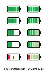 battery power icon set, simple design for graphic needs, vector eps 10