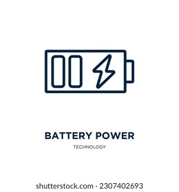 battery power icon from technology collection. Thin linear battery power, battery, power outline icon isolated on white background. Line vector battery power sign, symbol for web and mobile