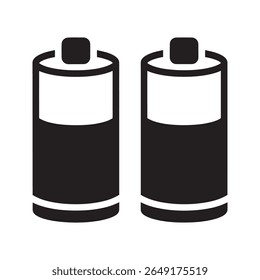 Battery power icon with two cells showing charge level for electronic device energy supply and mobile electricity storage and accumulator concept vector solid glyph