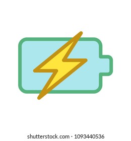 Battery power and lightning colored vector icon. Isolated on white background