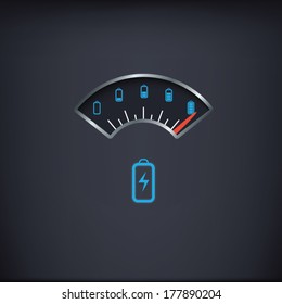 Battery power meter vintage gauge with range from full to empty. Eps10 vector illustration