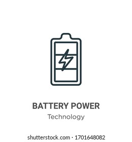 Battery power outline vector icon. Thin line black battery power icon, flat vector simple element illustration from editable technology concept isolated stroke on white background