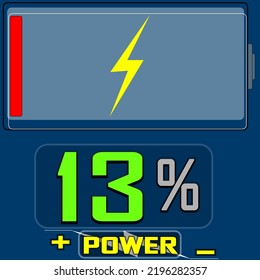 Battery POWER With Percentage 13% DARK BLUE BACKGROUND low battery charging