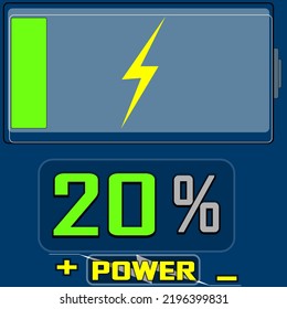Battery POWER With Percentage 20% DARK BLUE BACKGROUND low battery charging