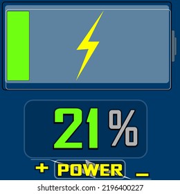 Battery POWER With Percentage 21% DARK BLUE BACKGROUND low battery charging