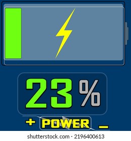 Battery POWER With Percentage 23% DARK BLUE BACKGROUND low battery charging