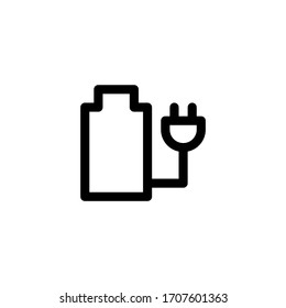 Icono del enchufe de alimentación de la batería, aislado en blanco. Icono de esquema de interfaz de usuario.
