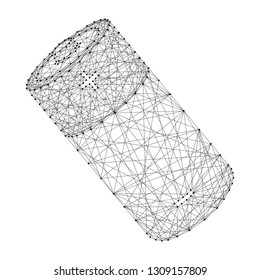 Battery power supply element from abstract futuristic polygonal black lines and dots. Vector illustration.