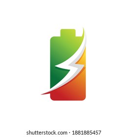 Battery power and thunder lightning logo. Charging icon