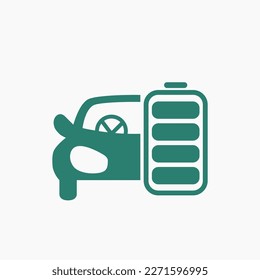 Icono de coche con batería. EV.