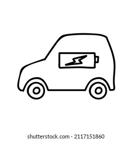 Icono de coche con batería. Ilustración vectorial dibujada a mano.