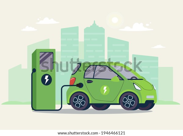 Battery Powered Ev Vehicle Plugged Getting Stock Vector (Royalty Free ...