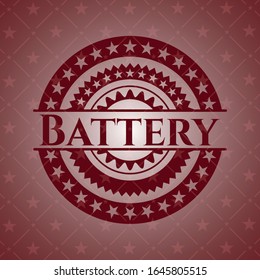 Battery realistic red emblem. Vector Illustration. Detailed.
