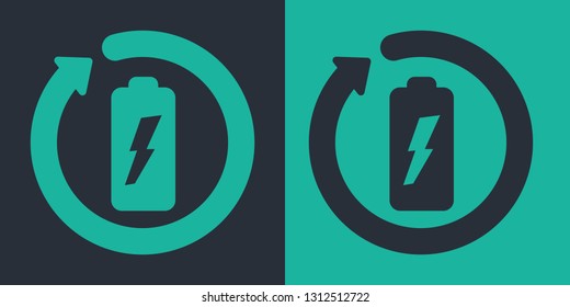 Battery recycle or recharge vector flat icon. Eco green design 