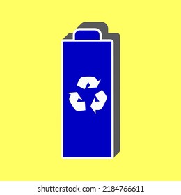 Battery recycle sign illustration. Blue Icon with white stroke in 3d at yellow Background. Illustration.