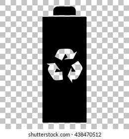 Battery recycle sign illustration. Flat style black icon on transparent background.