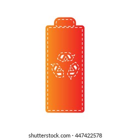 Battery recycle sign illustration. Orange applique isolated.