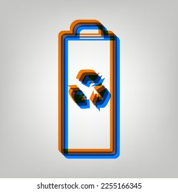 Battery recycle sign illustration. Stroked Icon in orange, azure and old lavender Colors at gray Background. Illustration.