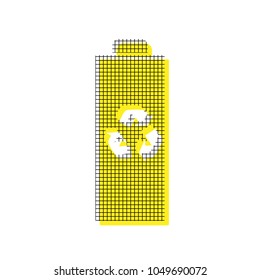 Battery recycle sign illustration. Vector. Yellow icon with square pattern duplicate at white background. Isolated.