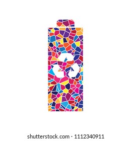 Battery recycle sign illustration. Vector. Stained glass icon on white background. Colorful polygons. Isolated.
