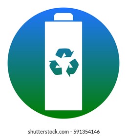 Battery recycle sign illustration. Vector. White icon in bluish circle on white background. Isolated.