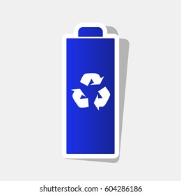 Battery recycle sign illustration. Vector. New year bluish icon with outside stroke and gray shadow on light gray background.