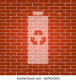 Battery recycle sign illustration. Vector. Whitish icon on brick wall as background.