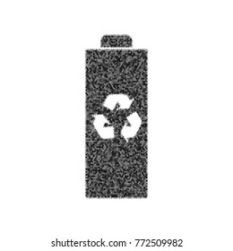 Battery recycle sign illustration. Vector. Black icon from many ovelapping circles with random opacity on white background. Noisy. Isolated.