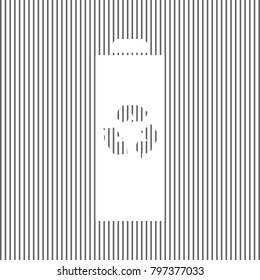 Battery recycle sign illustration. Vector. White icon on grayish striped background. Optical illusion.
