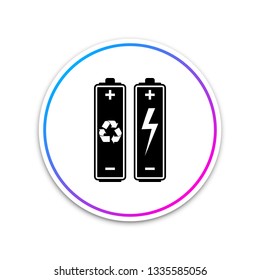 Battery with recycle symbol - renewable energy concept icon isolated on white background. Circle white button. Vector Illustration