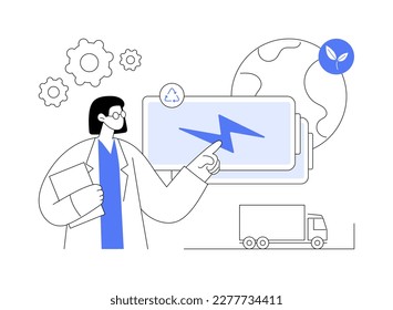 Battery recycling abstract concept vector illustration. Battery disposal bin, rechargeable technology, utilization rule, recycling system, safety regulations, toxic waste abstract metaphor.