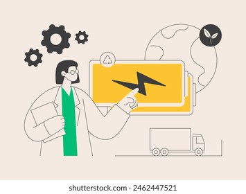 Abstrakte Vektorillustration des Batterierecyclings. Batterieentsorgungsbehälter, wiederaufladbare Technologie, Nutzungsregel, Recyclingsystem, Sicherheitsvorschriften, Abstrakte Metapher für Giftmüll.