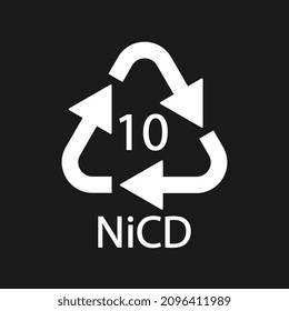 Battery recycling code 10 NiCD . Vector illustration