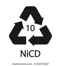 Battery recycling code 10 NiCD . Vector illustration