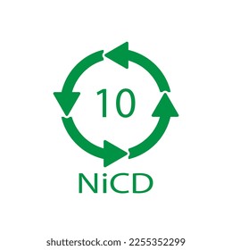 Battery recycling code 10 NiCD . Vector illustration