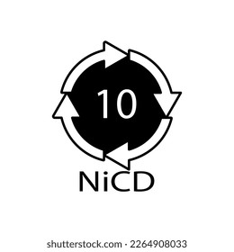 Código de reciclaje de batería 10 NiCD . Ilustración del vector