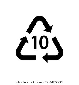 código de reciclado de baterías 10, símbolo de baterías de cadmio de níquel, signo de reciclado de ecología, código de identificación, icono de relleno negro de residuos de paquetes